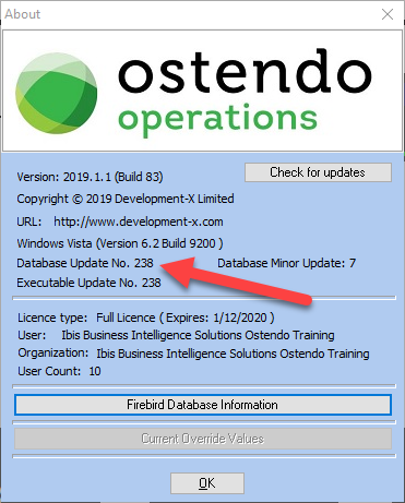 Ostendo Operations Database Update No